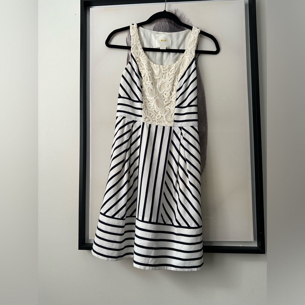 Anthropologie Dress Womens petite 0 Maeve Ivory Striped Chessia Crochet Lace